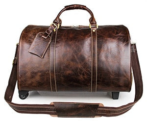 Genuine Leather 100% Cowhide Drawbar Travel Bags