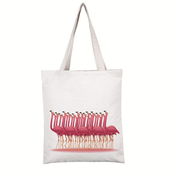 Flamingo Printed Canvas Casual Tote Bags