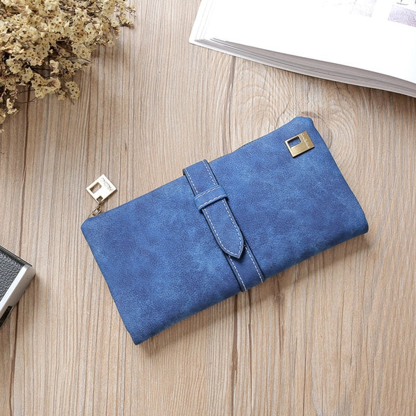 Solid Drawstring Nubuck Leather Wallet Women