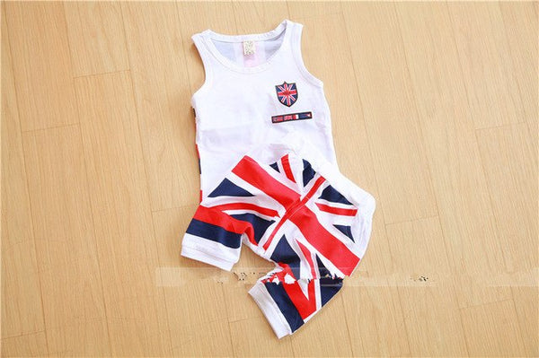 Children Boy's Sleeveless White Shirt+Pants Clothes Sets