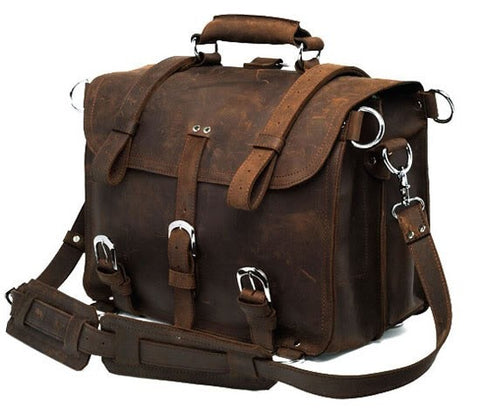 Vintage Crazy horse Genuine Leather Men Travel Bags