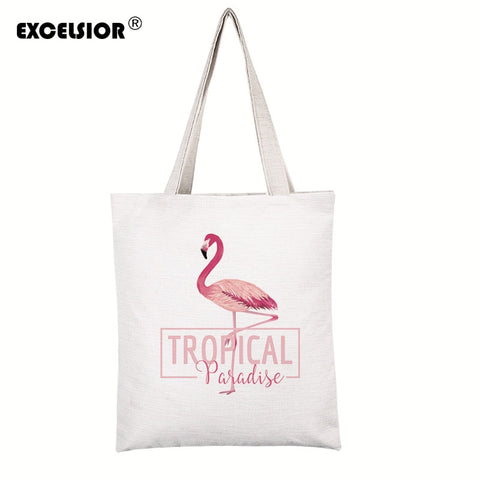 Flamingo Printed Canvas Casual Tote Bags