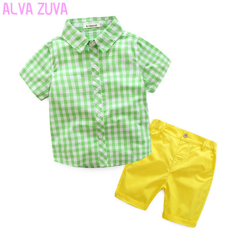 Summer Baby Boys Plaid Shirts+Candy Kids Clothes