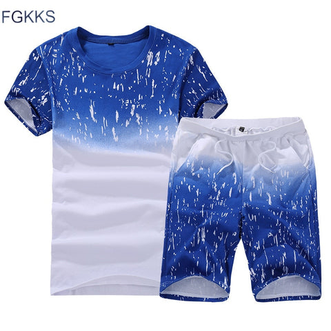 FGKKS Summer Set Men Causal Beach Suits Short Sleeve  T shirt+Shorts