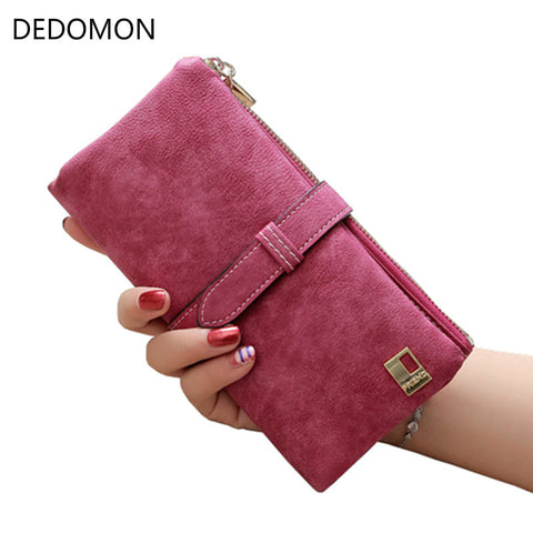 Solid Drawstring Nubuck Leather Wallet Women