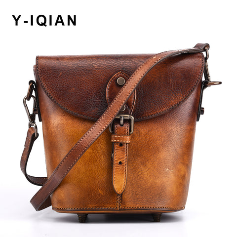 Y-IQIAN Retro luxury fashion Genuine Leather Women Messenger Bag