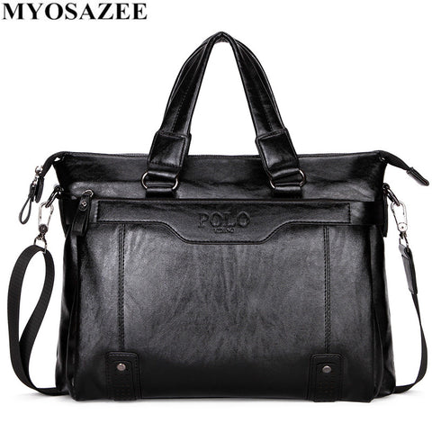 MYOSAZEE Men PU Leather Laptop Bag