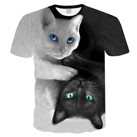 3d Print Meow Black white Cat Hip Hop Cartoon TShirts
