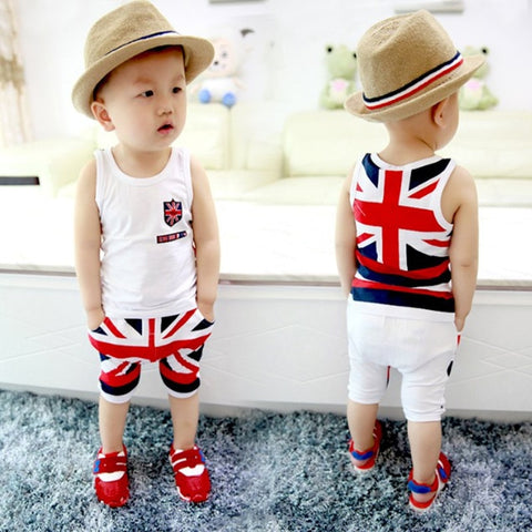 Children Boy's Sleeveless White Shirt+Pants Clothes Sets